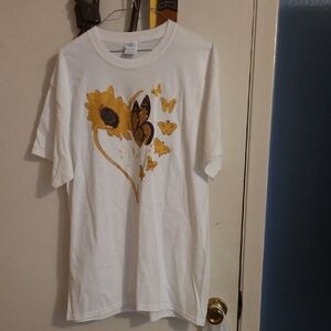 Sunflower and Butterfly Graphic Tee - White